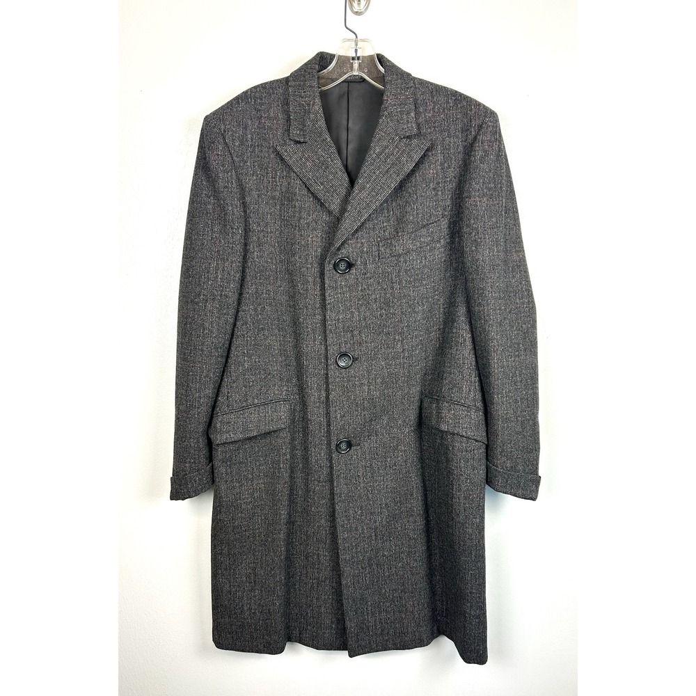Vintage 1950s Overcoat 36 Glen Plaid Gray Capps Clothes‎ Gray Button Wool Tweed
